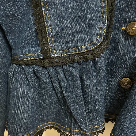Pyramid Collection Denim Ruffle Peplum Jacket Women’s Size M - Picture 5 of 6
